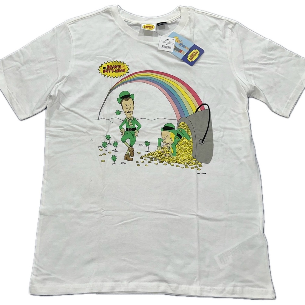 Beavis and Butthead St Patricks Day T Shirt Mens Medium White New